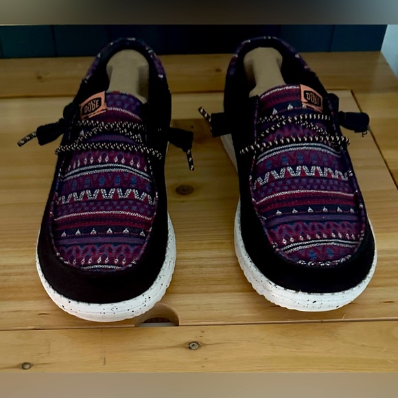 Hey Dude Shoes - Hey Dude Wendy Funk Baja Black Multi slip on shoes. Size 7 Excellent condition